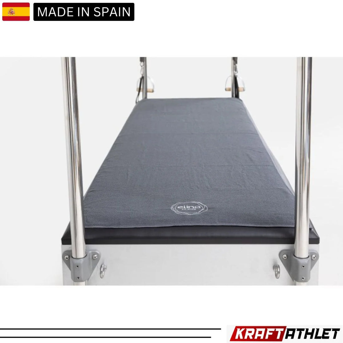 "Elina Pilates Long Reformer Towel – durable microfiber towel with non-slip base, designed for hygiene and stability during Pilates Reformer exercises."

