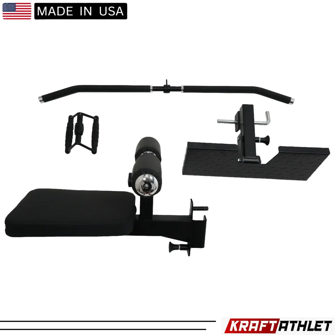 Force USA G1 All-In-One Trainer V2 Upgrade Kit components including lat pulldown seat and low row foot plate.​
