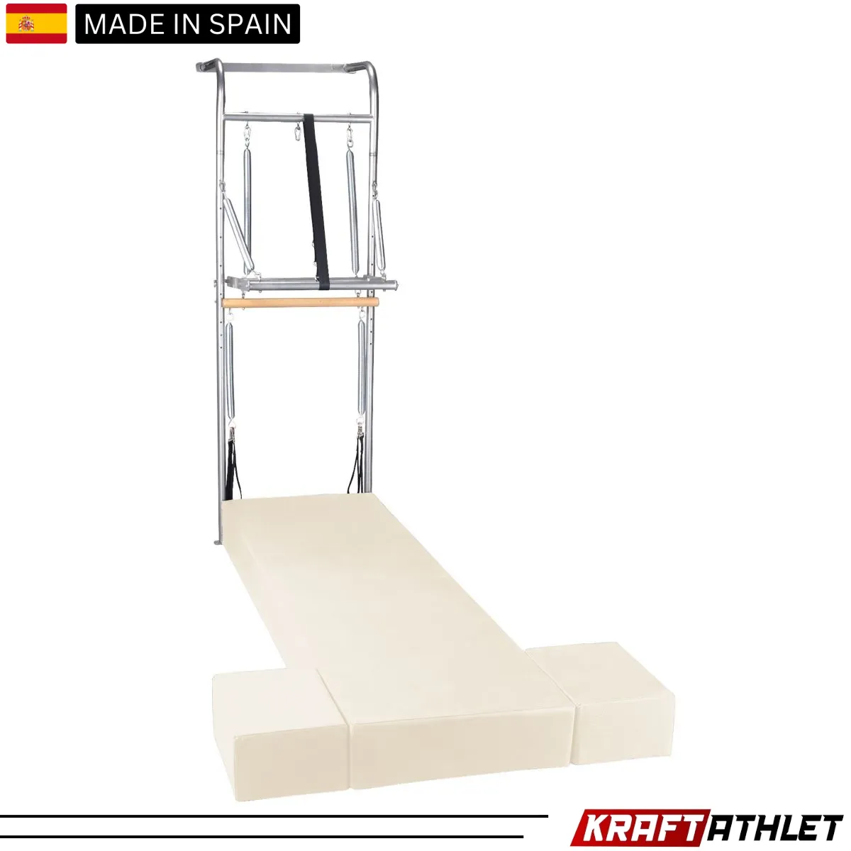 "Elina Pilates Wall Unit, a space-saving solution for professional and home Pilates training, enhancing flexibility and strength."

