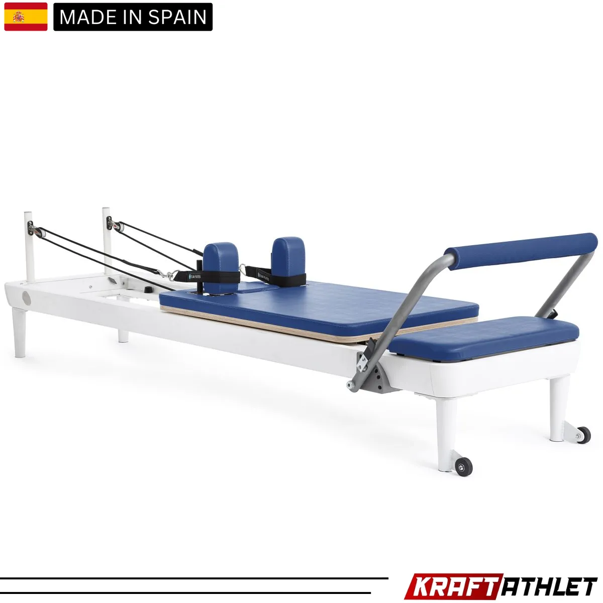 "Elina Pilates Nubium Reformer in grey – a high-performance reformer for home and studio workouts."

