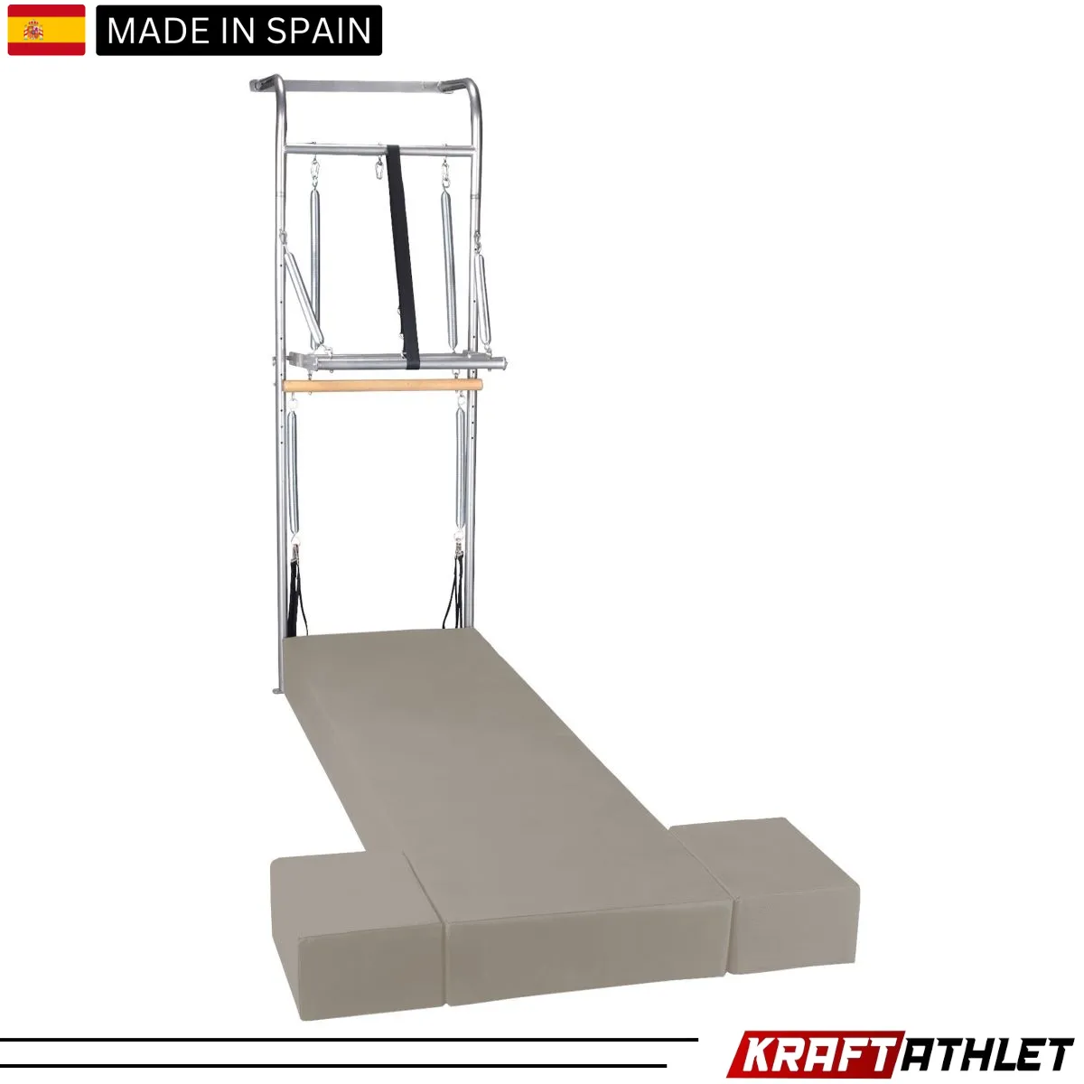 "Elina Pilates Wall Unit, a space-saving solution for professional and home Pilates training, enhancing flexibility and strength."

