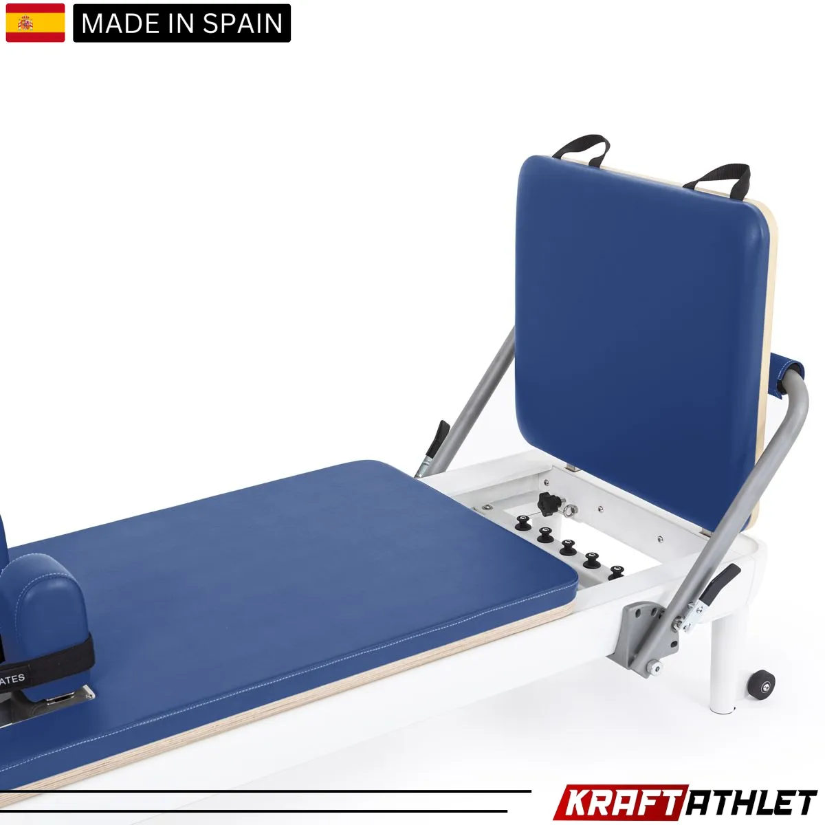 "Elina Pilates Nubium Reformer in grey – a high-performance reformer for home and studio workouts."


