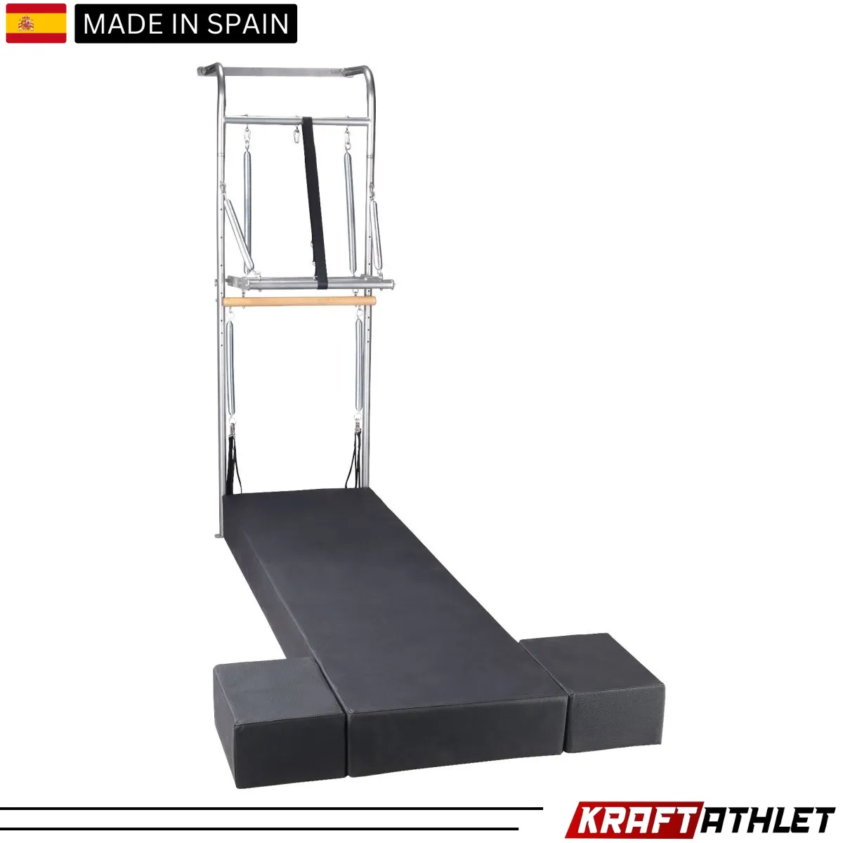 "Elina Pilates Wall Unit, a space-saving solution for professional and home Pilates training, enhancing flexibility and strength."

