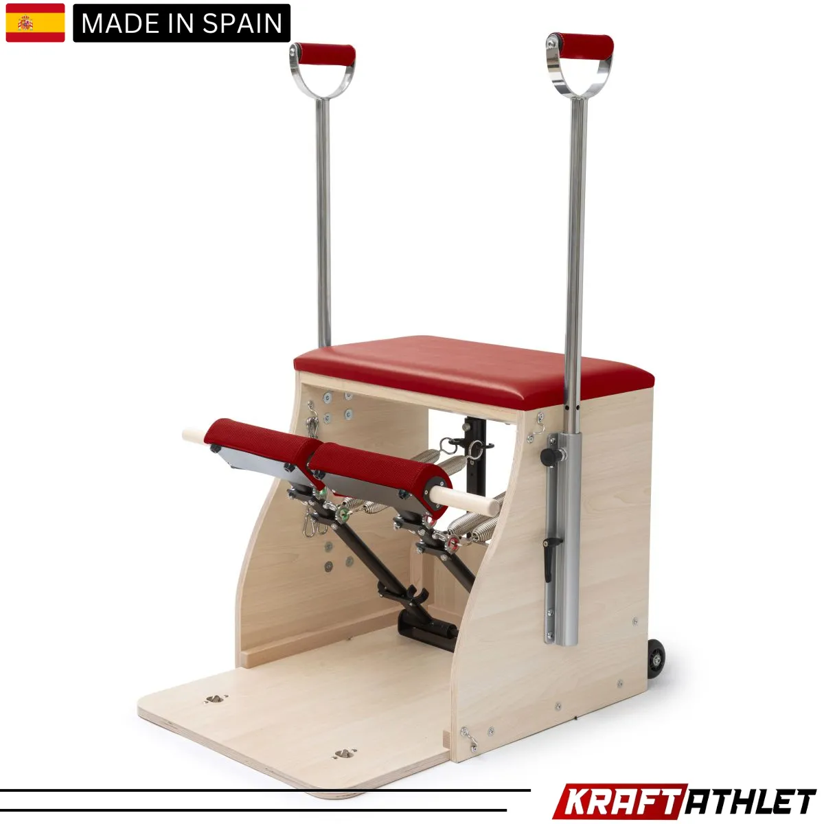 "Elina Pilates Combo Chair Elite with a sturdy wooden base and adjustable resistance, ideal for professional and home Pilates training."

