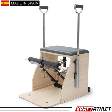 "Elina Pilates Combo Chair Elite with a sturdy wooden base and adjustable resistance, ideal for professional and home Pilates training."

