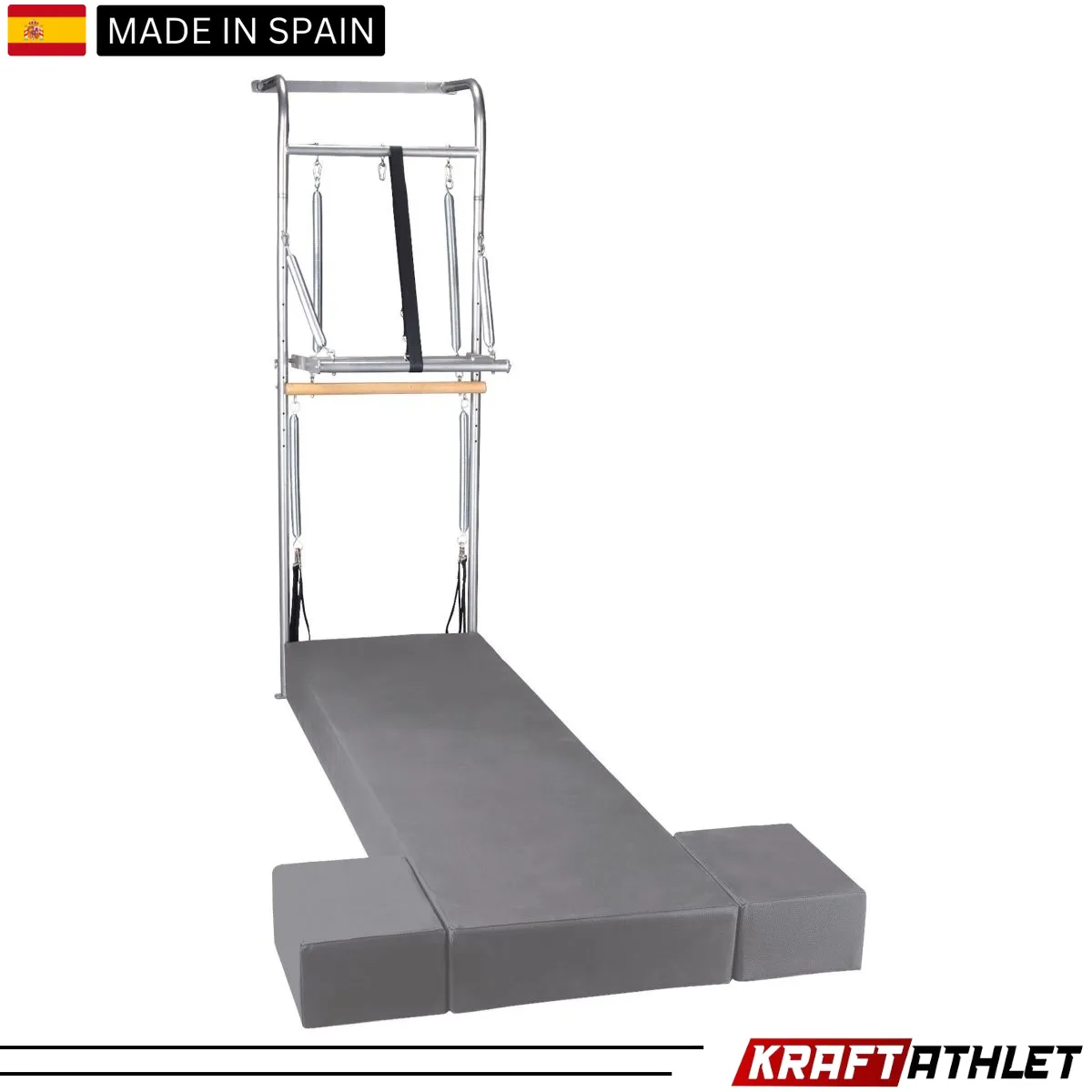 "Elina Pilates Wall Unit, a space-saving solution for professional and home Pilates training, enhancing flexibility and strength."

