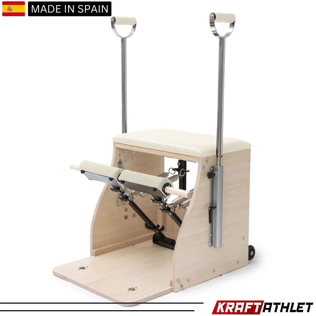 "Elina Pilates Combo Chair Elite with a sturdy wooden base and adjustable resistance, ideal for professional and home Pilates training."

