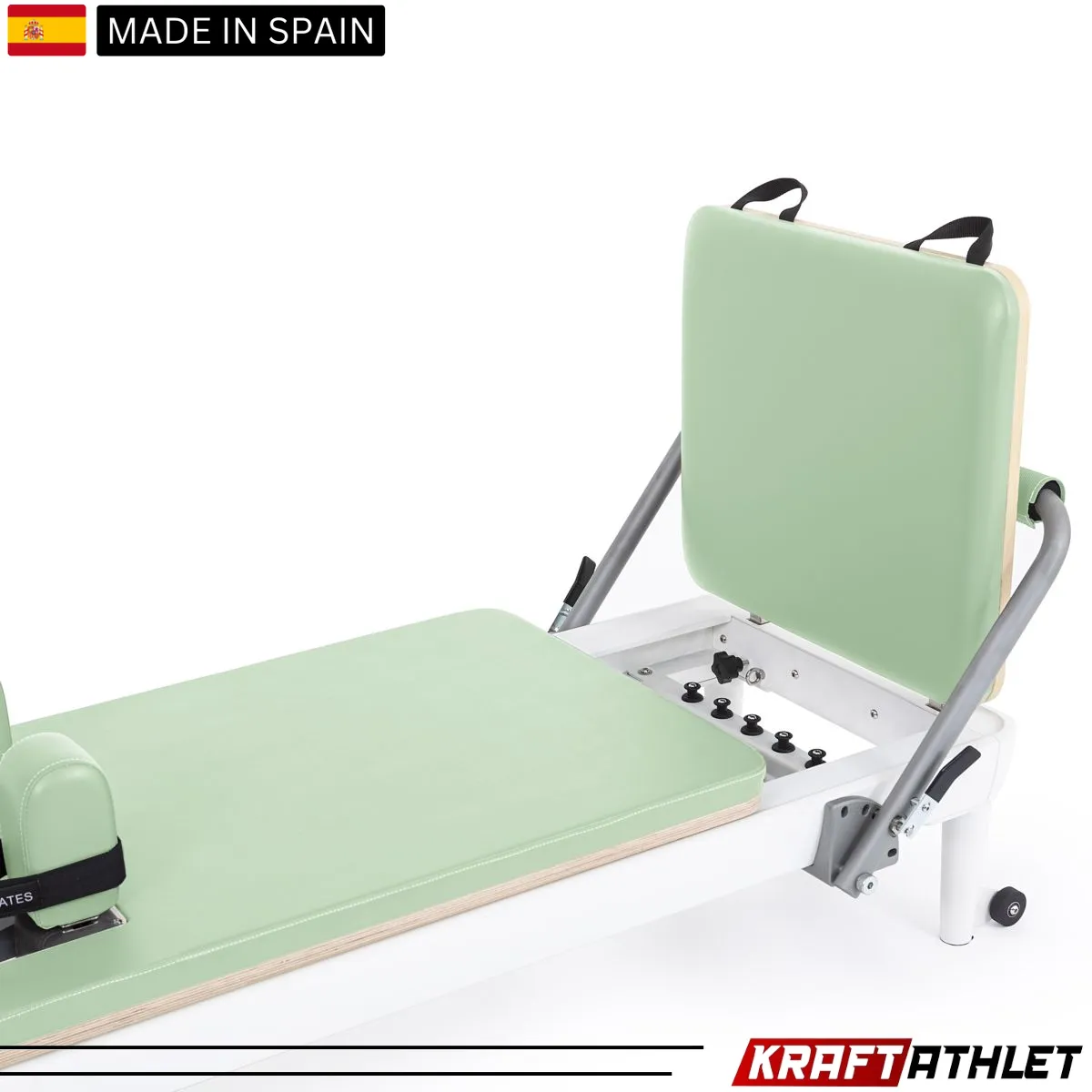 "Elina Pilates Nubium Reformer in grey – a high-performance reformer for home and studio workouts."


