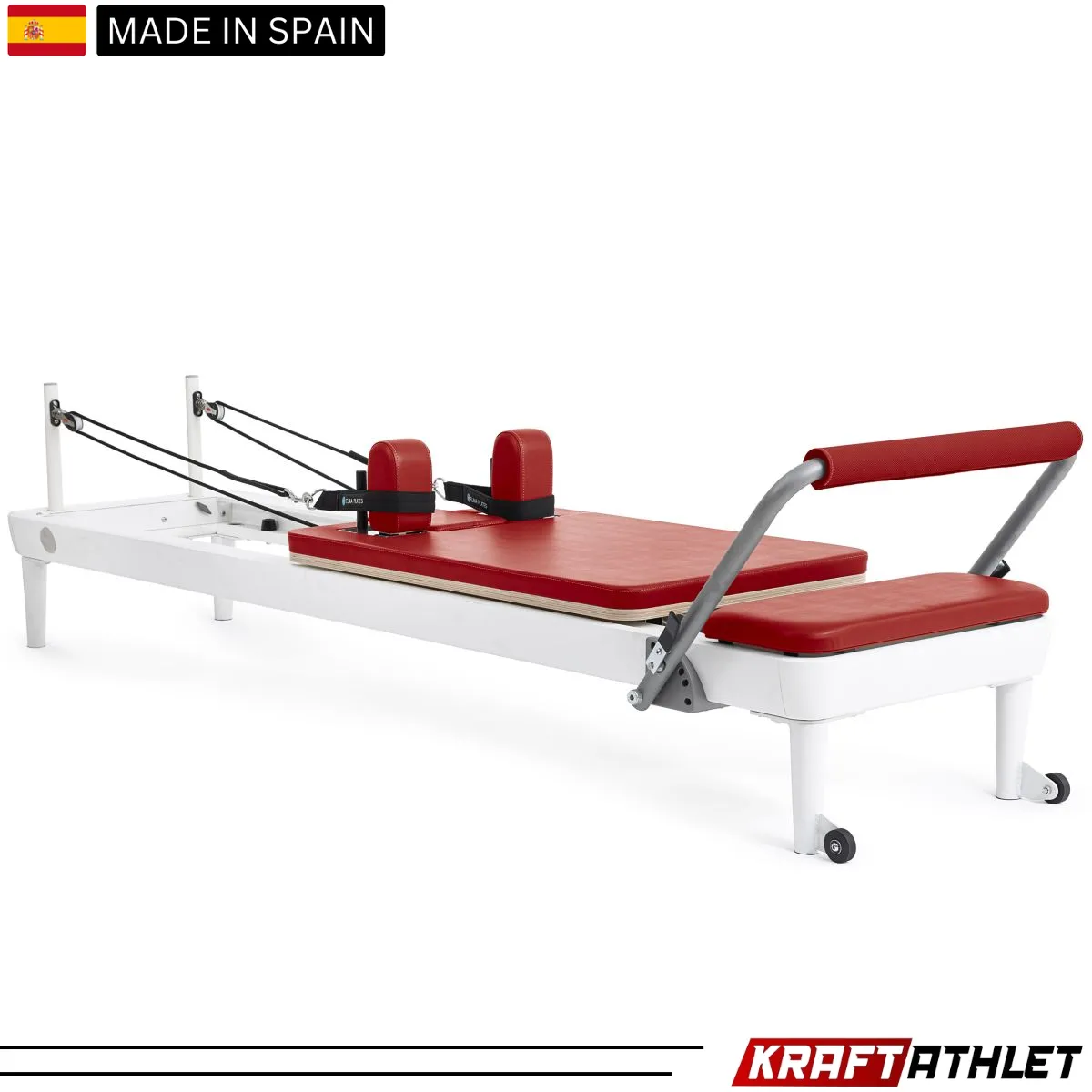 "Elina Pilates Nubium Reformer in grey – a high-performance reformer for home and studio workouts."

