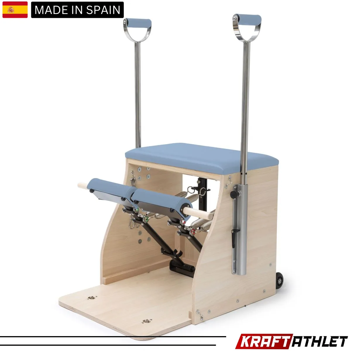 "Elina Pilates Combo Chair Elite with a sturdy wooden base and adjustable resistance, ideal for professional and home Pilates training."

