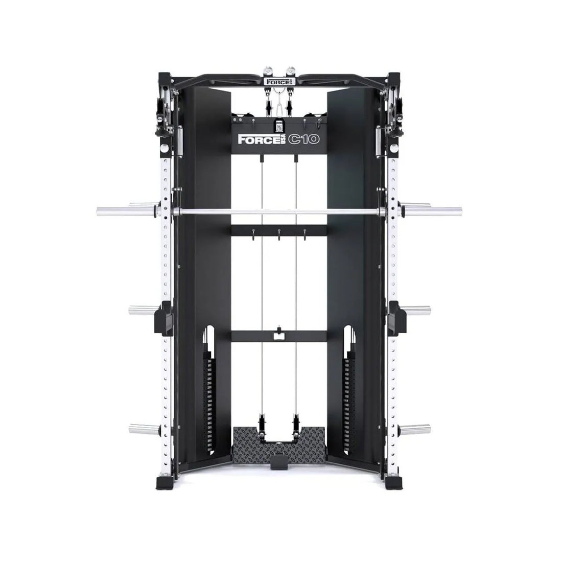 Force USA C10 All-In-One Trainer featuring Power Rack, Smith Machine, and Cable Pulley System.​

