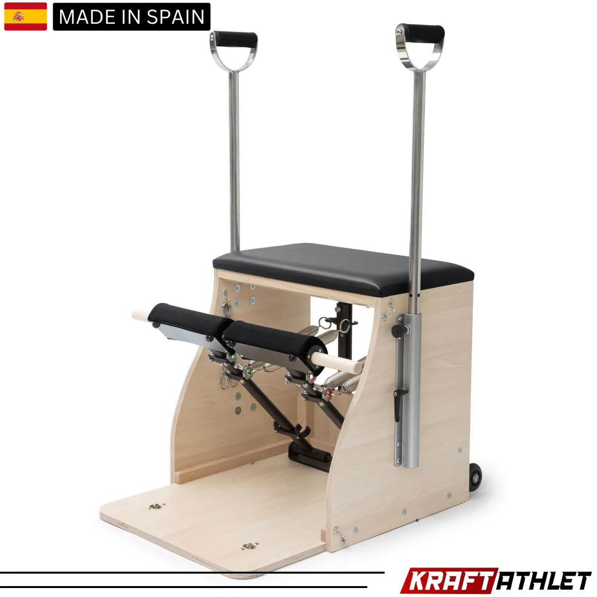 "Elina Pilates Combo Chair Elite with a sturdy wooden base and adjustable resistance, ideal for professional and home Pilates training."

