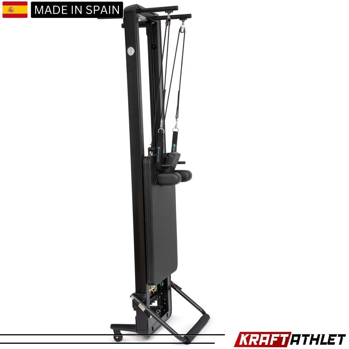 "Elina Pilates Nubium Reformer Black Edition with Tower – a sleek, professional-grade reformer for Pilates enthusiasts."

