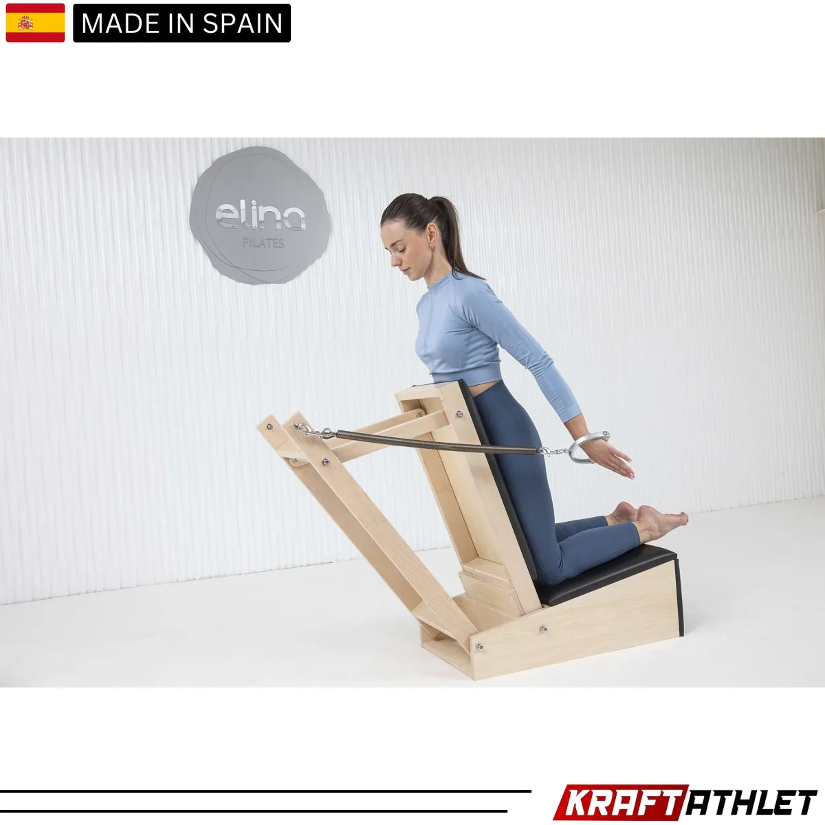 "Elina Pilates Baby Chair – Sturdy wooden Pilates chair for enhanced stability and workout support."

