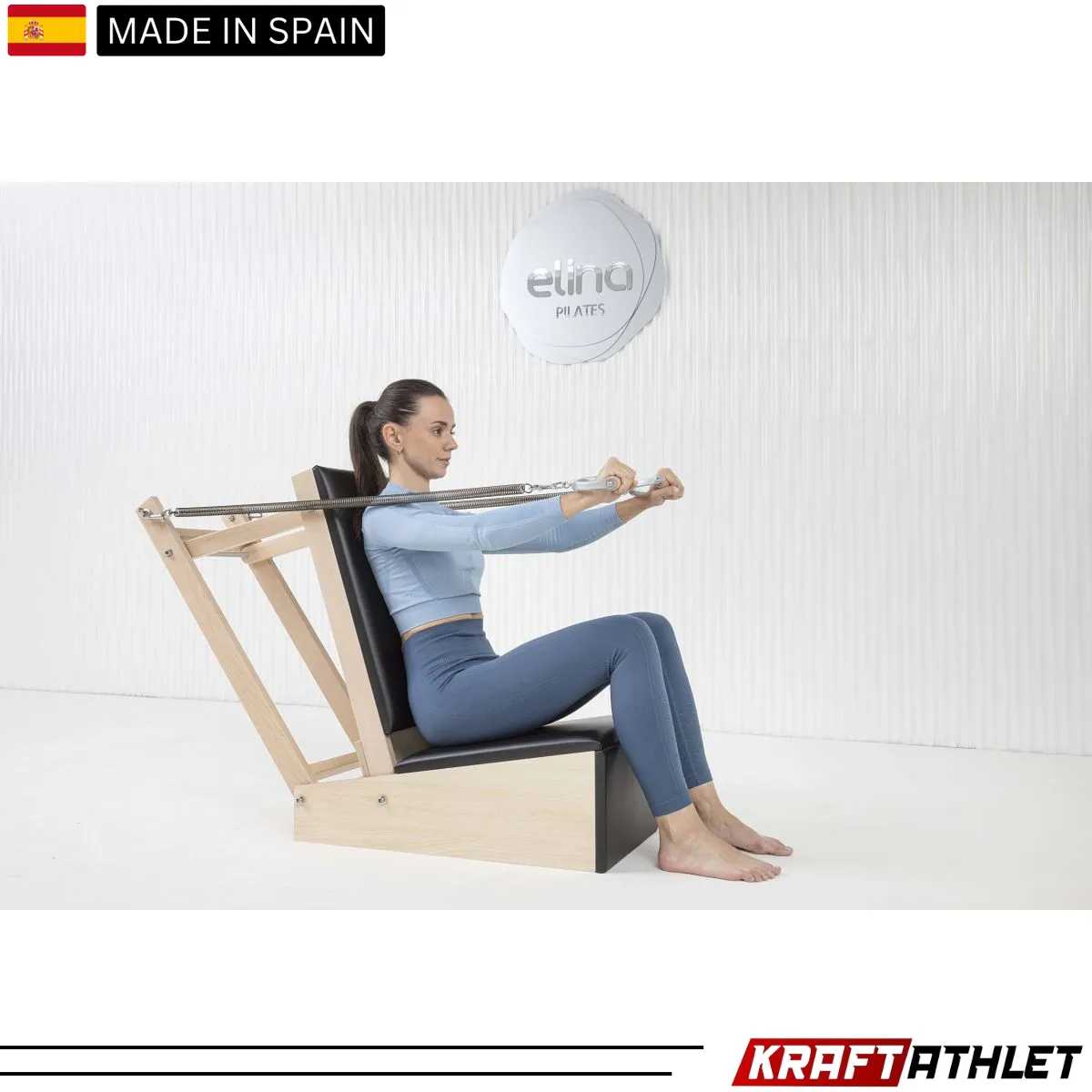 "Elina Pilates Baby Chair – Sturdy wooden Pilates chair for enhanced stability and workout support."


