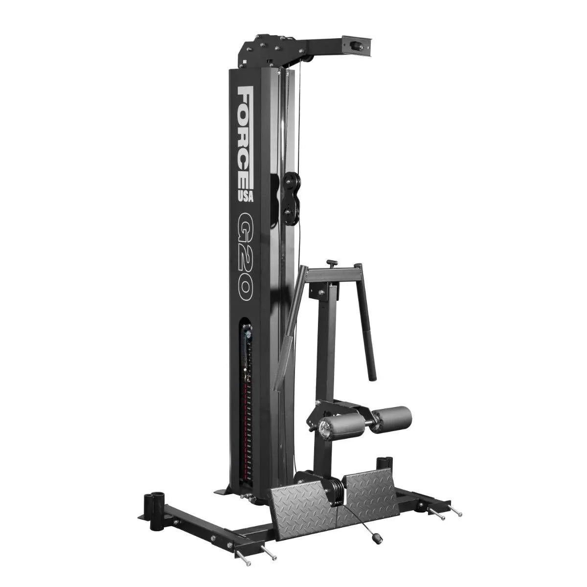 Force USA G20 Lat Pulldown and Low Row Station attached to the G20 All-In-One Trainer.

