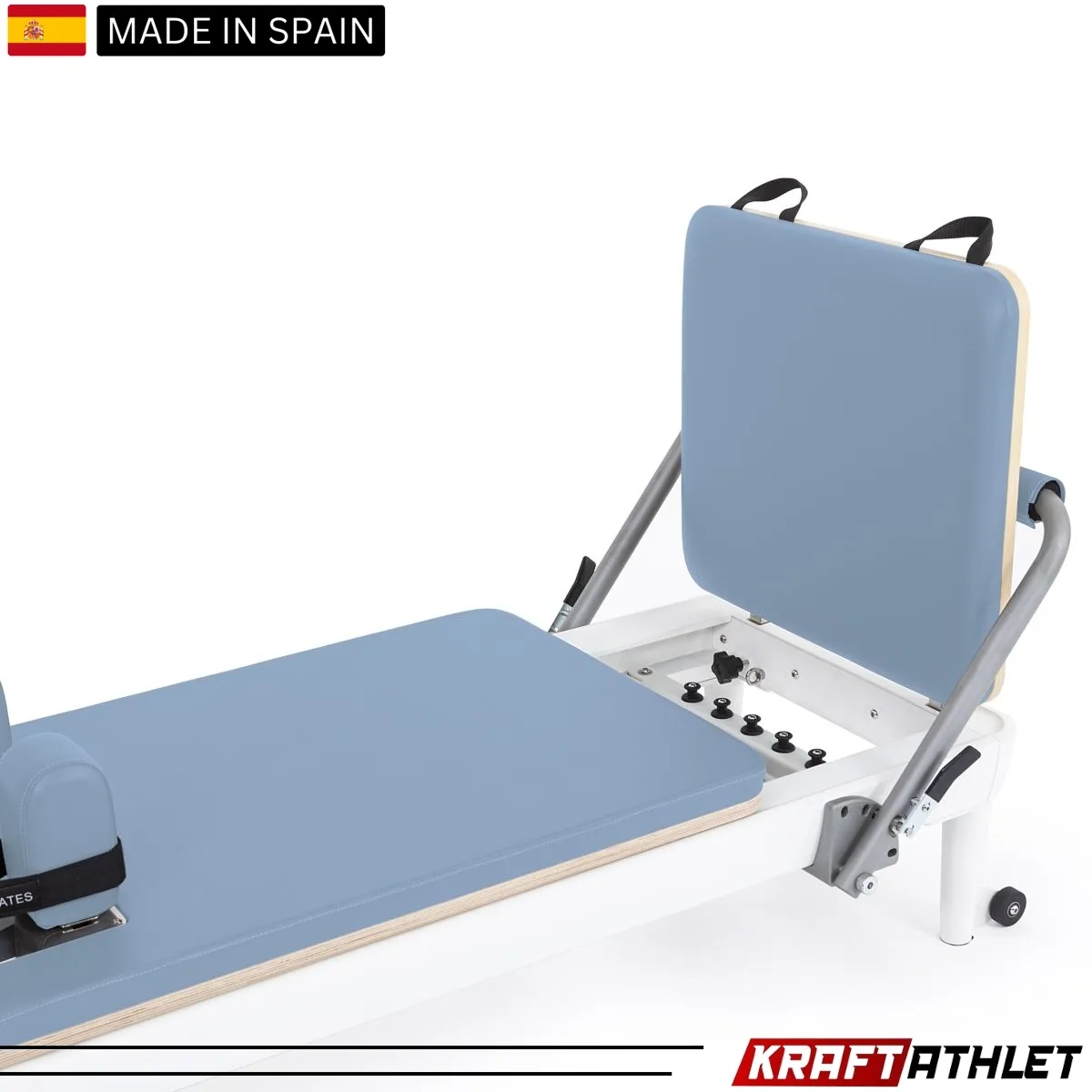 "Elina Pilates Nubium Reformer in grey – a high-performance reformer for home and studio workouts."

