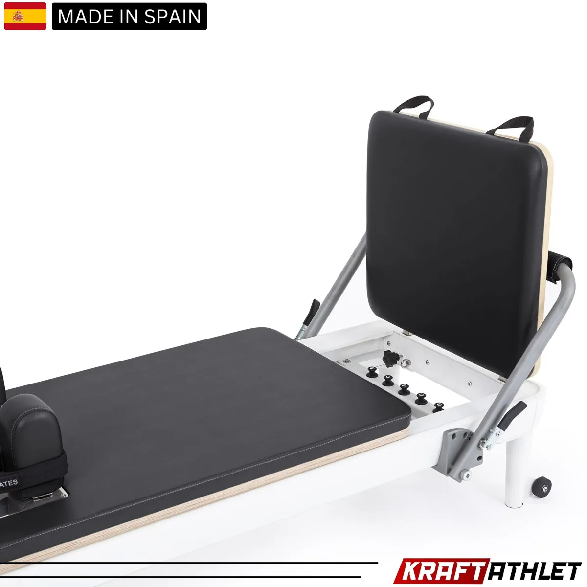 "Elina Pilates Nubium Reformer in grey – a high-performance reformer for home and studio workouts."

