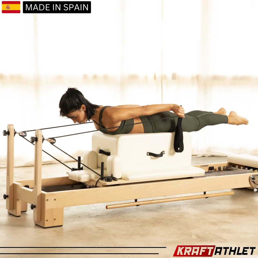 "Elina Pilates Lignum Reformer – Elegant wooden Pilates reformer for strength and flexibility training."

