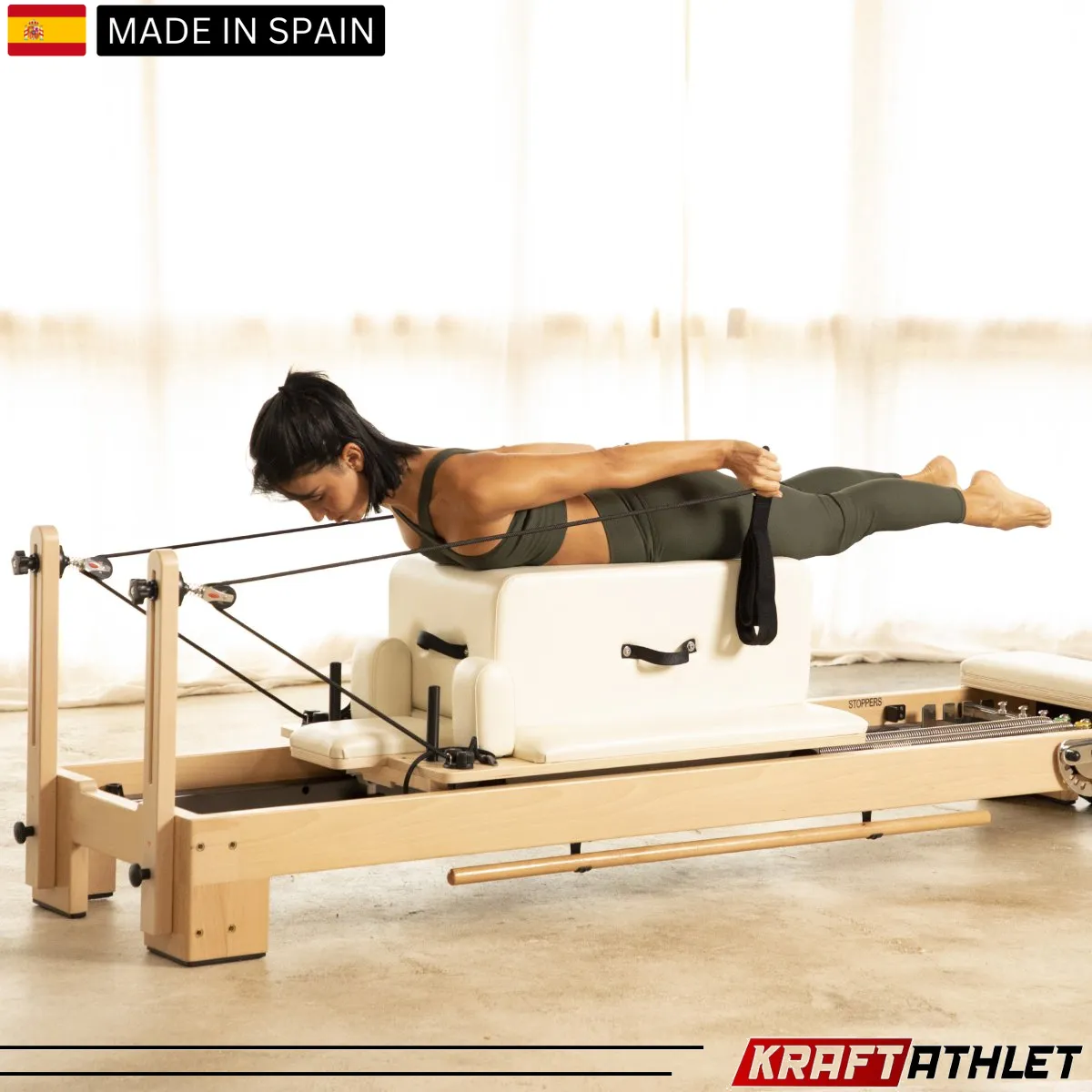 "Elina Pilates Lignum Reformer – Elegant wooden Pilates reformer for strength and flexibility training."

