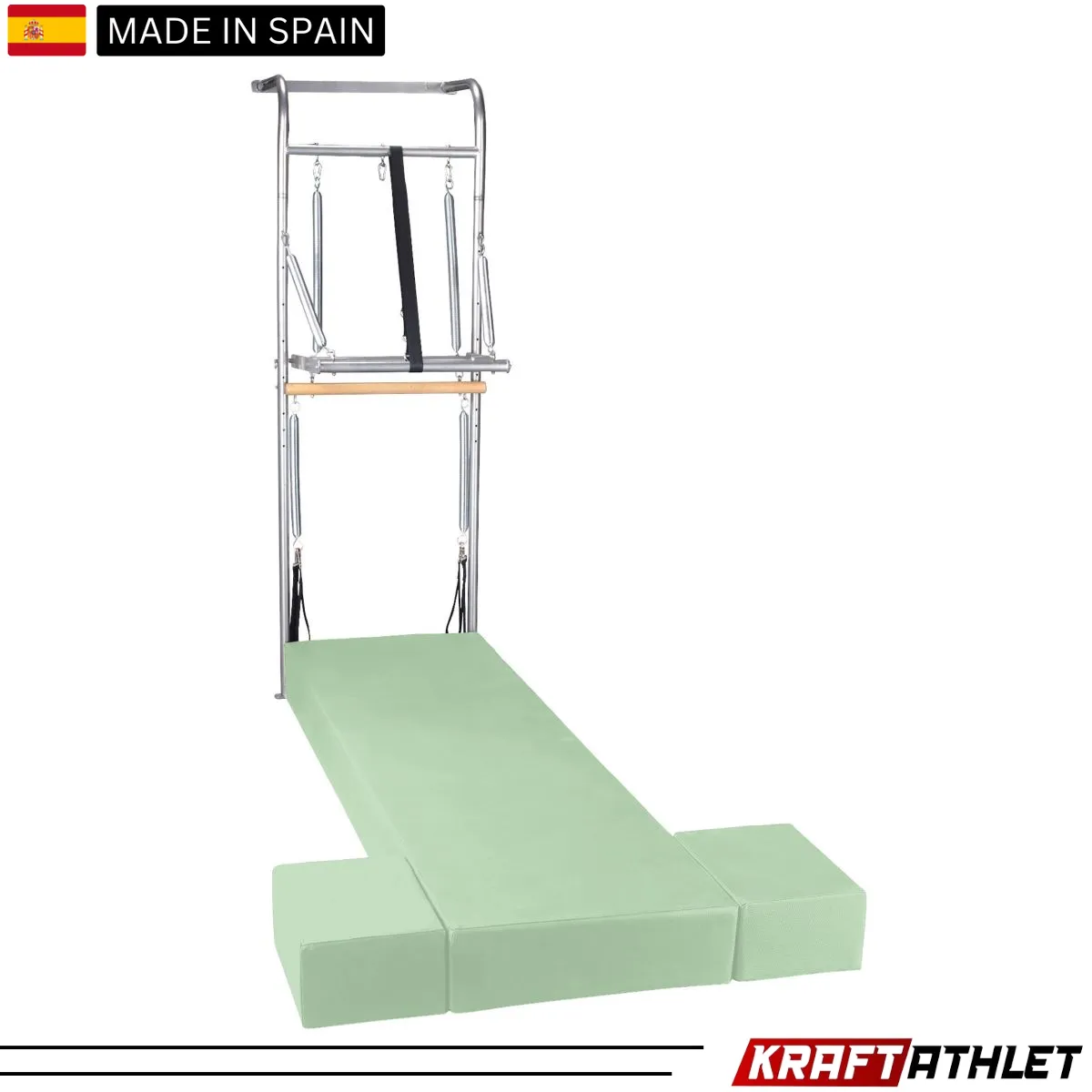 "Elina Pilates Wall Unit, a space-saving solution for professional and home Pilates training, enhancing flexibility and strength."

