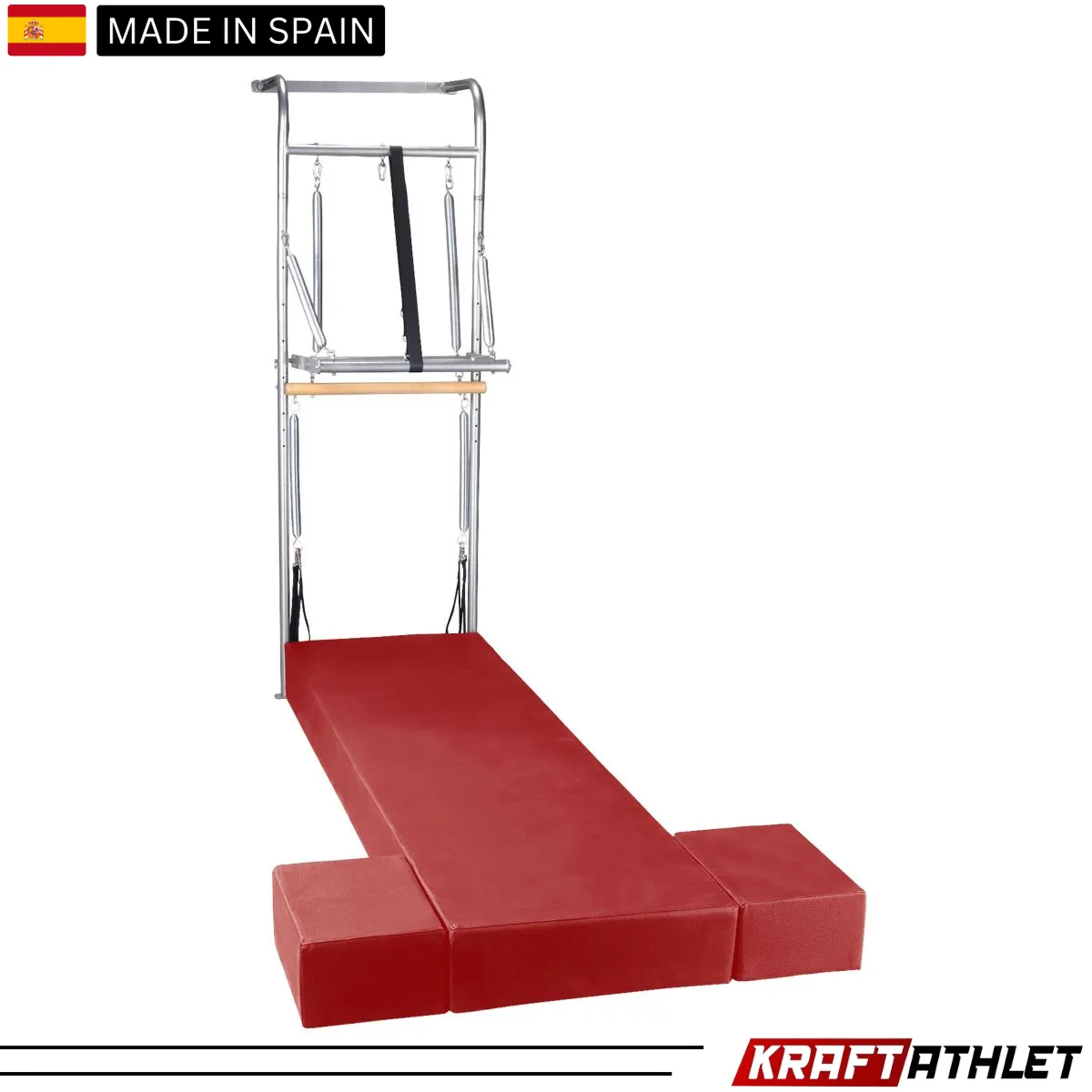 "Elina Pilates Wall Unit, a space-saving solution for professional and home Pilates training, enhancing flexibility and strength."

